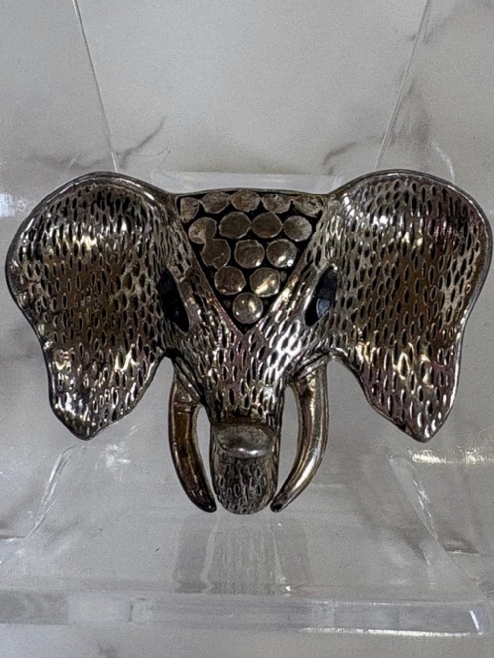 BROOCH: Sterling Silver w/Onyx Eyes Elephant Head, EUC - Picture 3 of 7